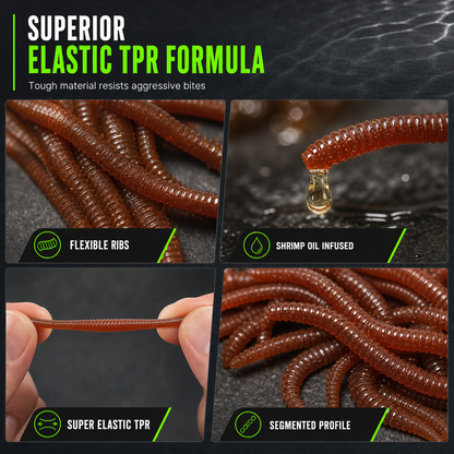 ⏰Simulation Earthworm Soft Fishing Lures Shrimp Scented Artificial Worm Baits for Freshwater and Saltwater Pack of 50 or 100